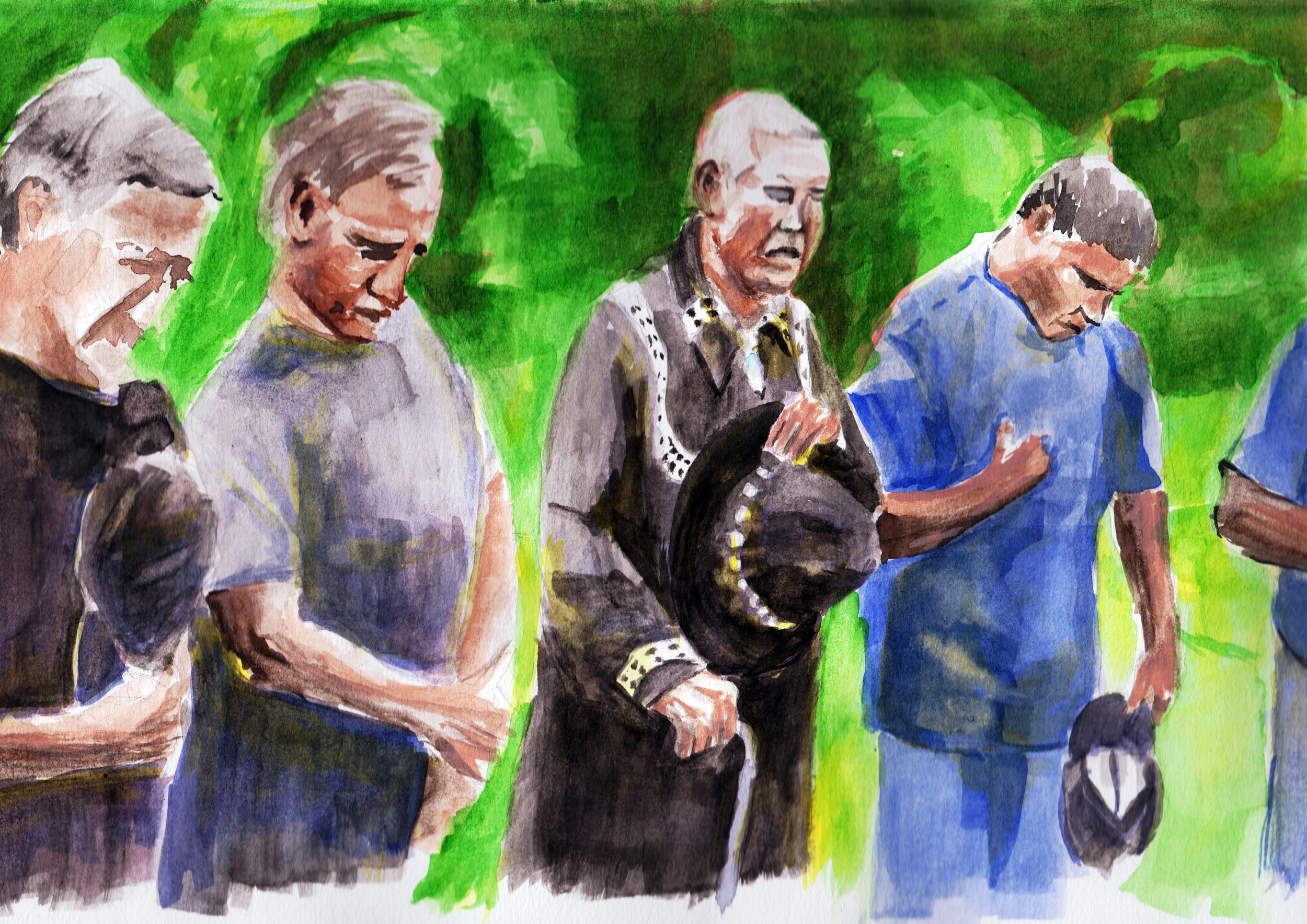 Bertram Bobb Leading Prayer-Bertram Bobb Documentry- watercolor and watercolor pencil on paper