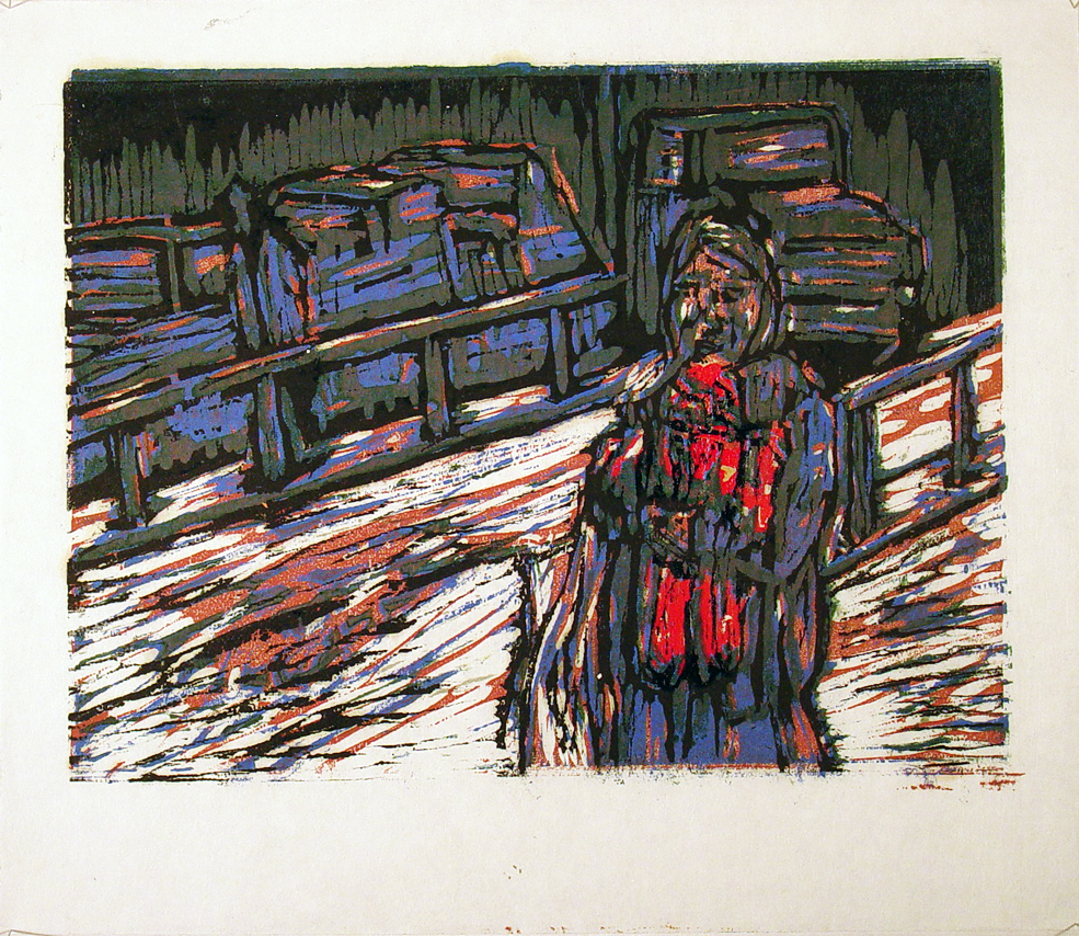 Going Home- woodcut