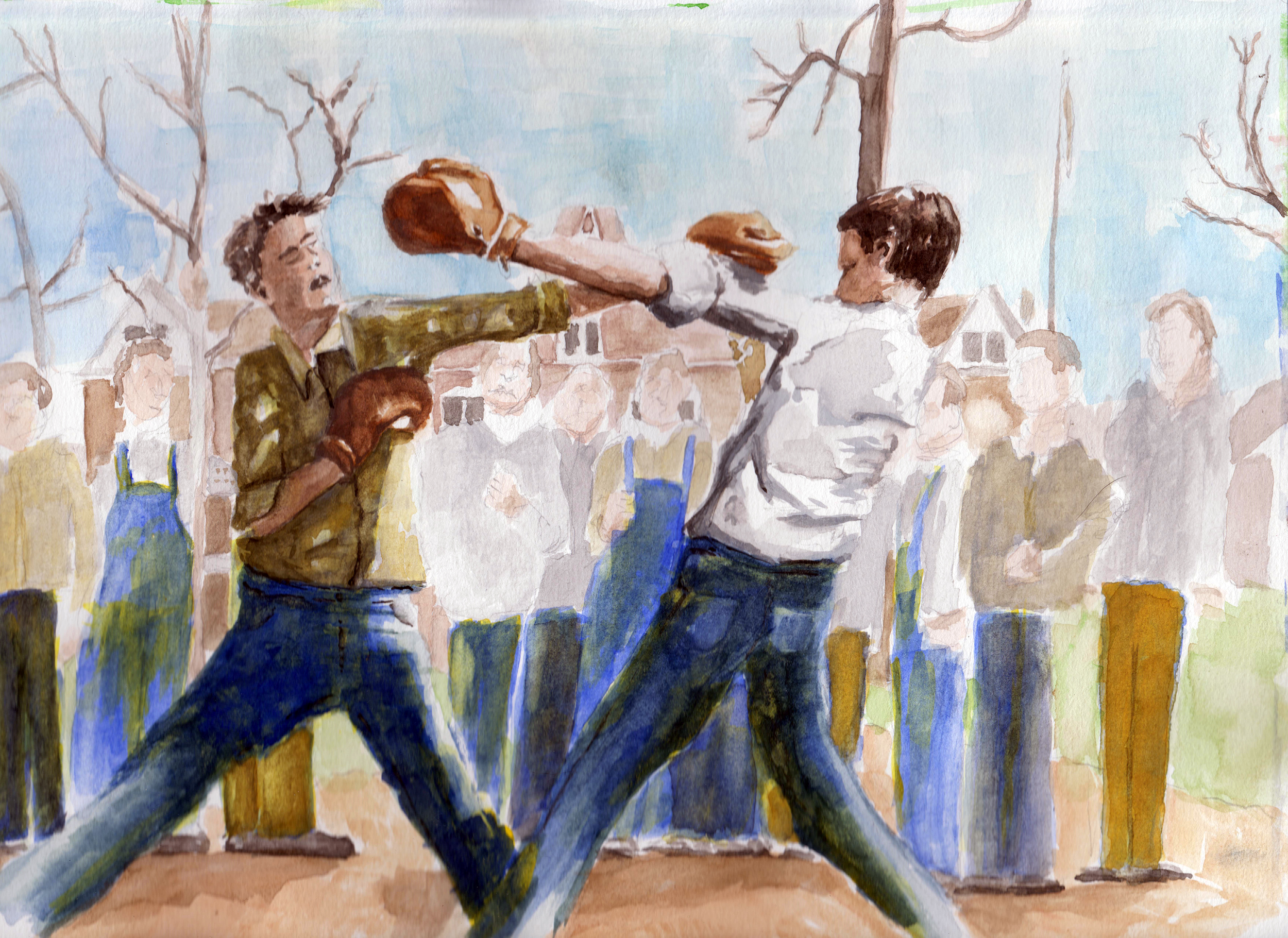 Kid Fight-Bertram Bobb Documentry- watercolor and watercolor pencil on paper