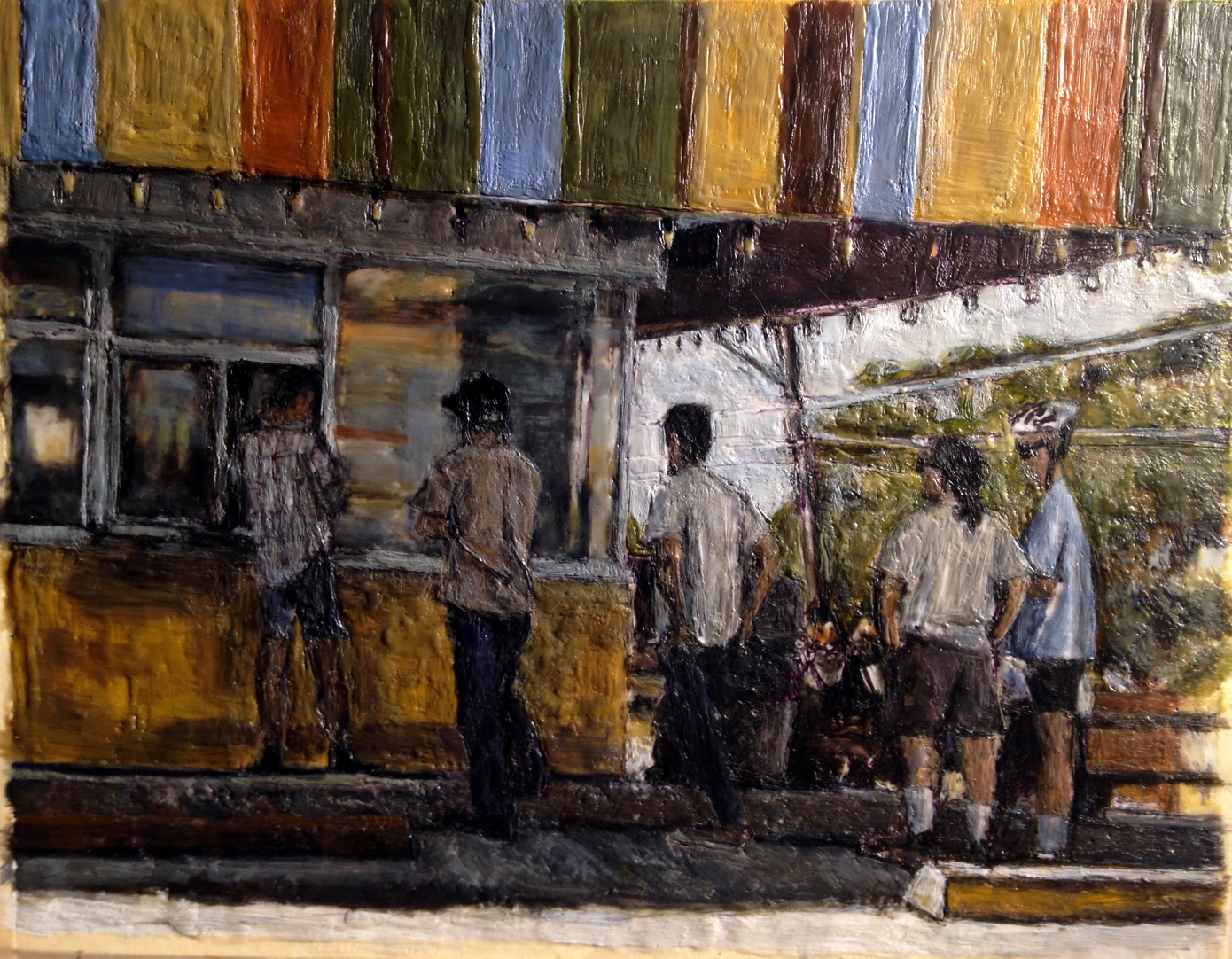 Line For Food #1- encaustic on paper