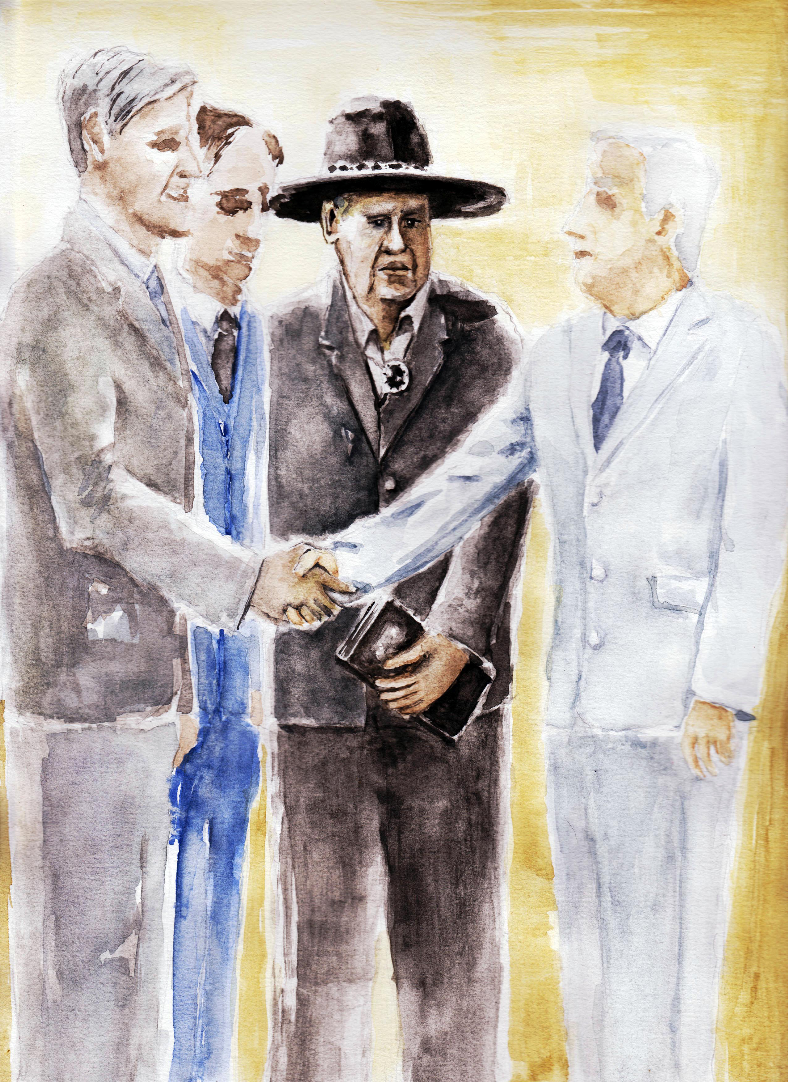 Meeting Politicians-Bertram Bobb Documentry- watercolor and watercolor pencil on paper