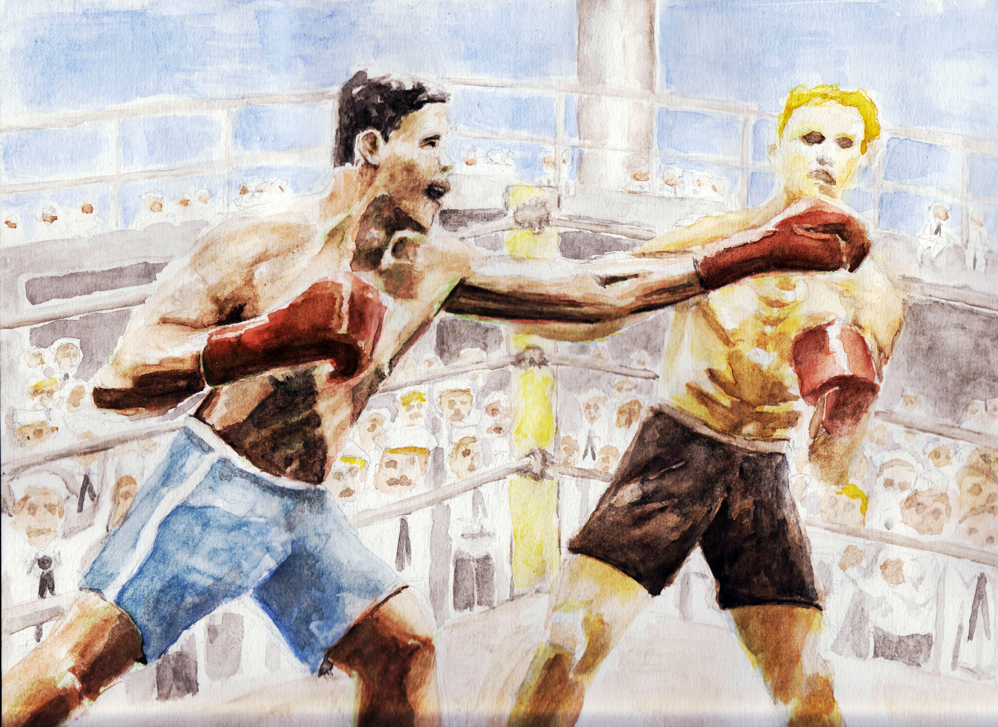 Navy Boxing-Bertram Bobb Documentry- watercolor and watercolor pencil on paper