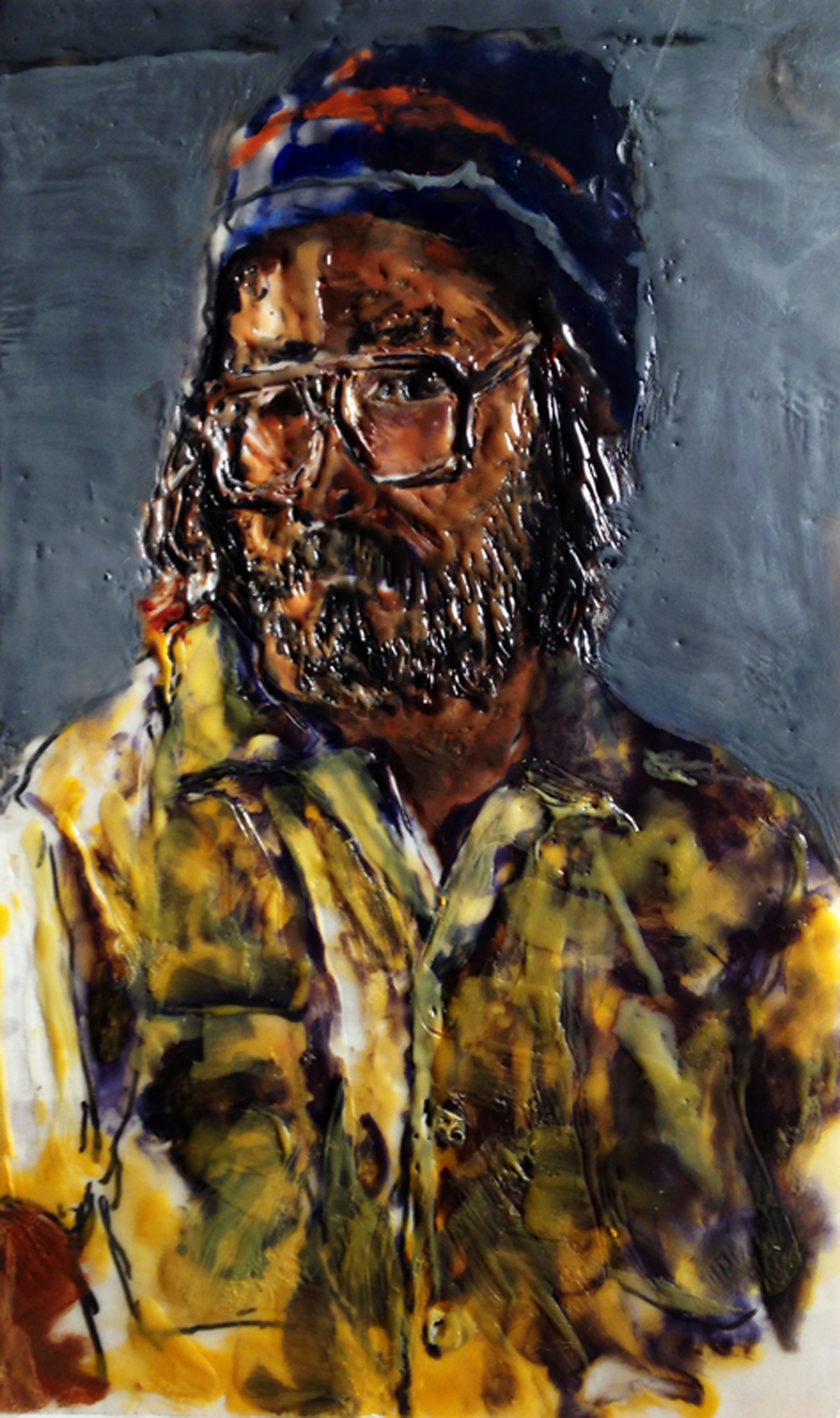 Self Portrait with Yellow Shirt- encaustic on paper